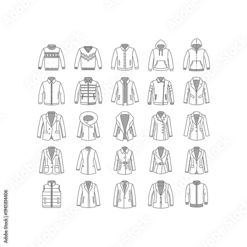 Collection of various jacket and coat styles