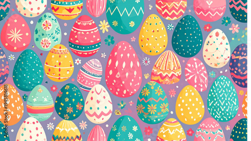 Decorative Easter eggs collection with ornamental patterns and colorful designs, festive holiday egg shapes for spring celebration vector illustration set