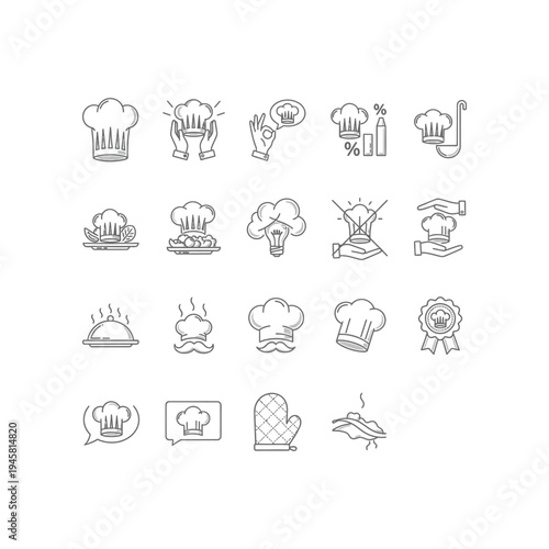 A collection of black and white chef hat icons