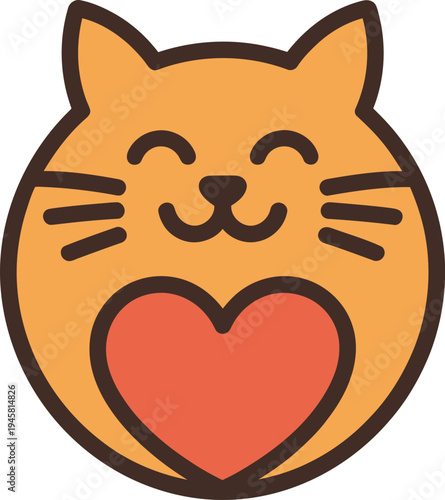 Cute orange cat face with heart shaped mouth and closed eyes smiling  adorable feline expression