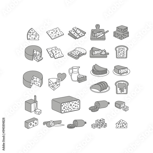 A collection of cheese and dairy products illustrations