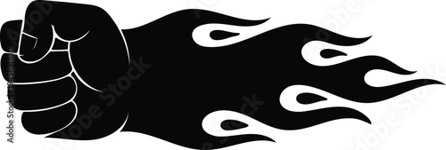 Fist with flames coming out of it symbolizing anger or power  strong gesture