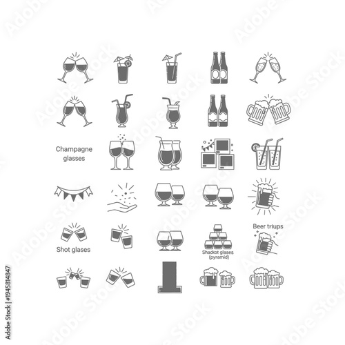 A collection of black and white icons of alcoholic beverages