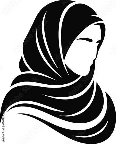 Woman wearing a hijab headscarf in a simple modern style isolated on transparent background