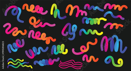 Vibrant neon squiggles on black background