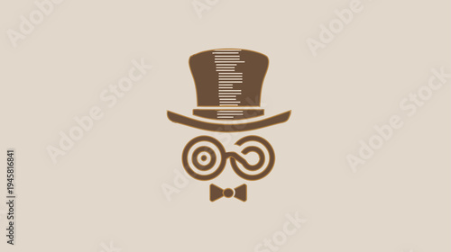 Elegant Gentleman Character Illustration with Top Hat, Monocle, and Bow Tie. Sophisticated Vintage Style Head Design.