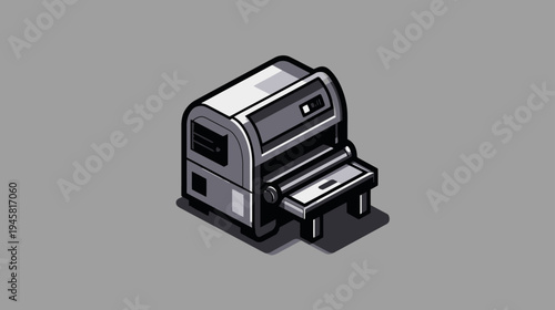 Detailed isometric pixel art illustration of a retro electronic keyboard or digital piano. Music instrument icon with vintage 8-bit style.