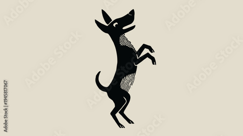Playful stylized black dog illustration standing on its hind legs, an excited domestic pet graphic on a simple light background