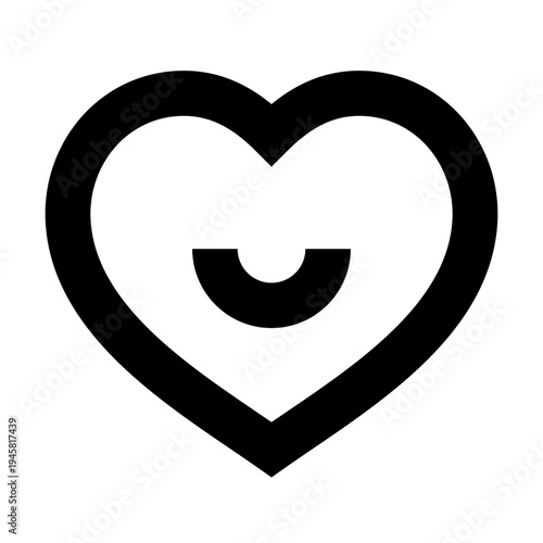 Heart icon with smile in sharp bold line style for reactions, favorites, or joyful feedback. Perfect for apps, websites, and social media content involving emotion, engagement, or bookmarking.