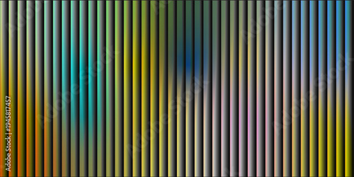 Glass ripple texture with dark gradient background and vivid orange, blue, and lilac light streaks. Vibrant abstract vertical stripes with subtle gradient effect and pixelated accents creating a dynam