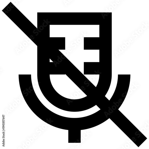 Microphone slash off icon for mute settings, audio restrictions, or privacy control. Perfect for apps, websites, games, and general UI using sharp, bold, line-style sound management visuals.