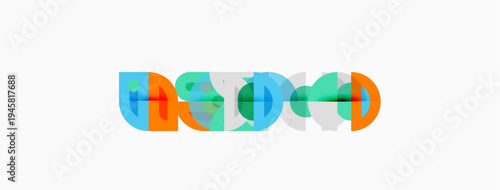 Colorful overlapping circles form abstract design. Simple shapes create modern visual impact. Clean lines, bright hues present minimalist aesthetic.