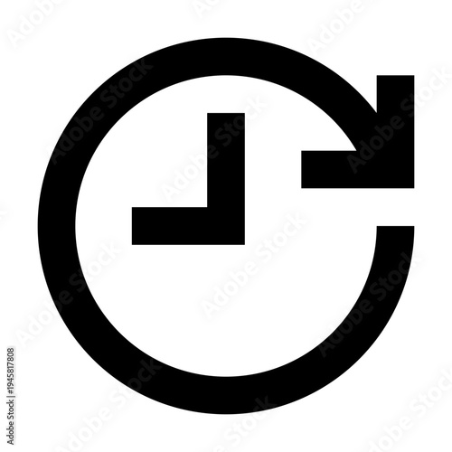 Clockwise arrow icon with clock hand for apps and dashboards. Ideal for repeat, routine, sync, or time-based actions in any interface needing a bold and modern visual cue for process or progress.