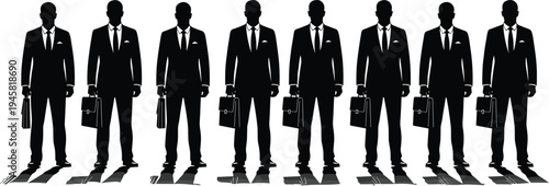 Businessman silhouette collection vector illustration with professional men in suits holding briefcases isolated on white background, corporate leadership, business team, and office concept