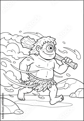 Mythology coloring page for kids features a muscular giant running fast