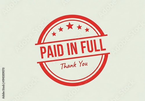 Red paid in full thank you stamp with stars on beige background