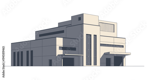 Architectural Illustration of a Modern Building with a Geometric Design