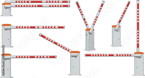 Automatic parking barrier gate positions set vehicle access control system traffic entrance security equipment vector illustration isolated transport