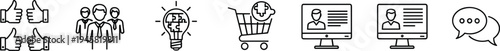 Business teamwork customer service icons, innovation communication support feedback healthcare shopping digital profile consultation messaging organization succes
