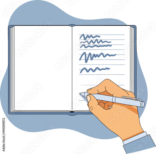 A hand writes in a notebook for Mental Wellness and relaxation.