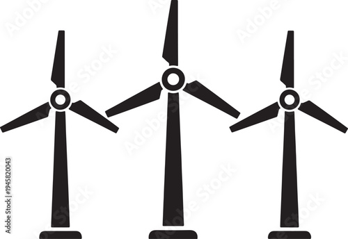 Three wind turbines generating clean energy