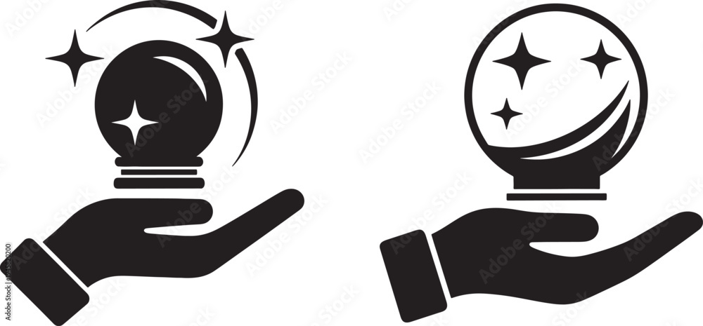 Fototapeta premium Crystal ball and palm hand illustrations with stars
