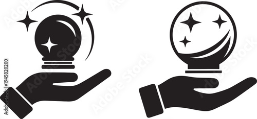 Crystal ball and palm hand illustrations with stars