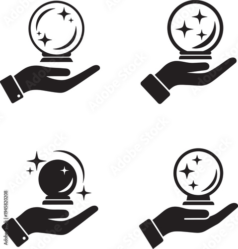 Crystal ball illustrations with magical hands