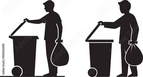 Silhouette of a man taking out the trash