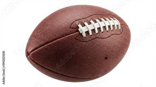 Detailed Close-Up of a Textured Leather Football on a White Background Ready for Game Day