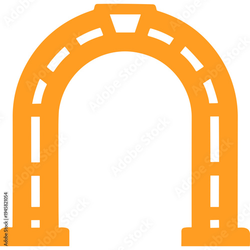 An illustration of a large orange archway standing alone outdoors