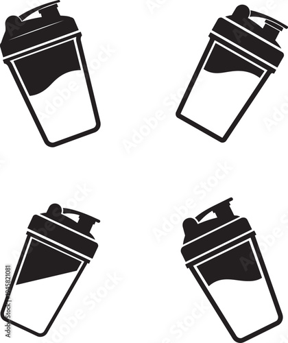 Four identical shaker bottles with black silhouette design