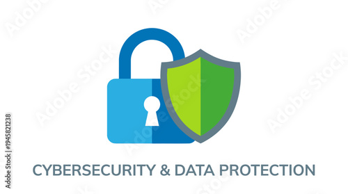 Cyber Security and Data Protection Concept with Padlock and Shield Icon on White Background