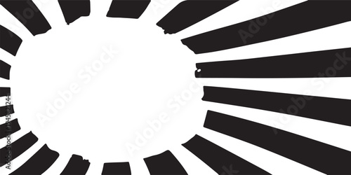 Black sunburst rays emanating from a central white circle