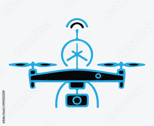 Modern drone with camera and Wi Fi signal illustration.