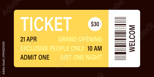 Realistic ticket admit for festivals, event, theater, concert, play.