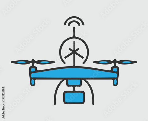 Modern drone with camera and Wi Fi signal illustration.