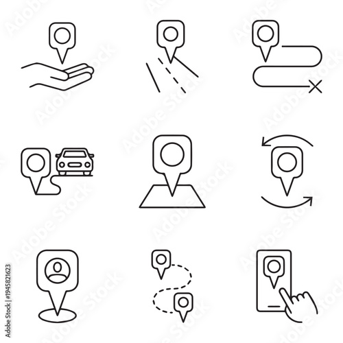 A Collection of Minimalist Black and White Navigation and Location Icons.