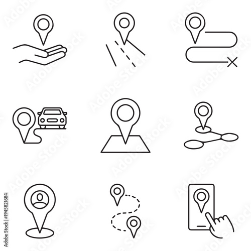 A Collection of Minimalist Black and White Navigation and Location Icons.