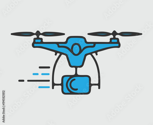 Modern drone with camera and Wi Fi signal illustration.