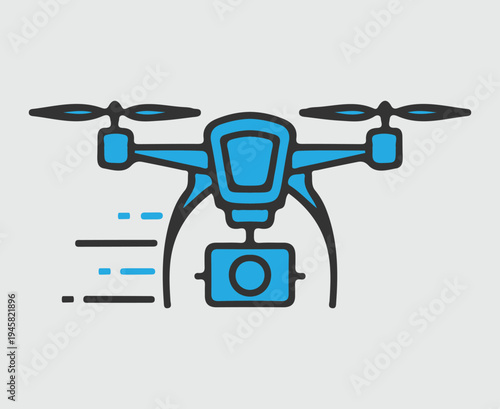 Modern drone with camera and Wi Fi signal illustration.