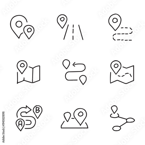 A Collection of Minimalist Black and White Navigation and Location Icons.