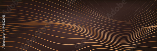 Gold abstract waves background. Golden curve lines vector illustration isolated on brown Luxury glitter shiny swirl. Connecting dots and lines. Big data visualization and Business .Vector illustration