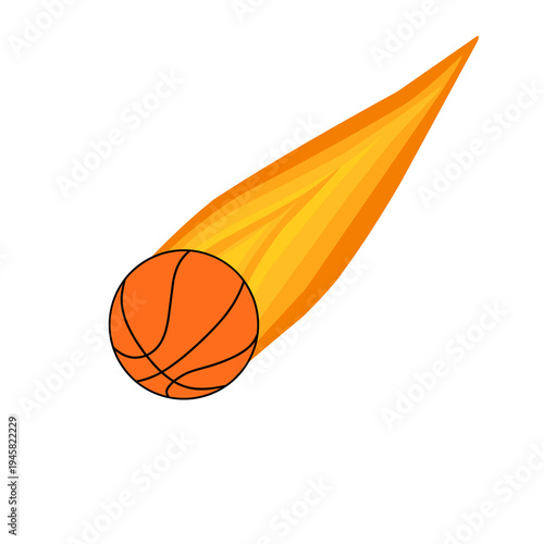 Vector illustration of a basketball blazing with orange and yellow flame. Fireball. Basketball with fire kick. Basketball design. Basketball sport 
