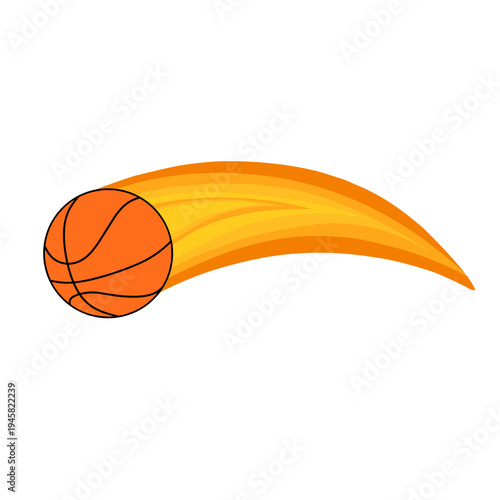Vector illustration of a basketball blazing with orange and yellow flame. Fireball. Basketball with fire kick. Basketball design. Basketball sport 
