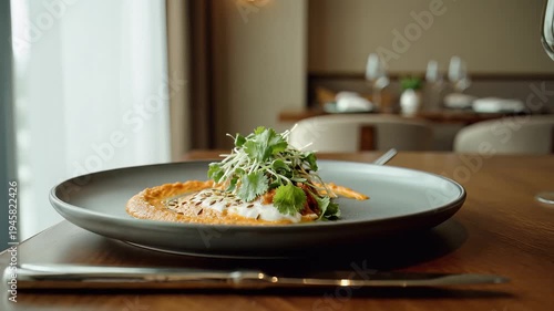 Indian Food Dish with Garnish in Restaurant Setting