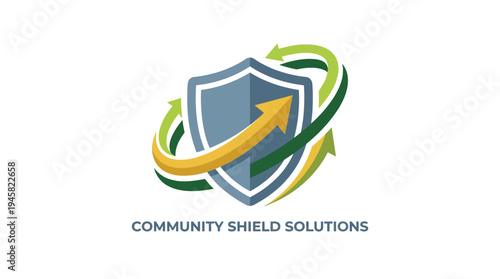 Community Shield Solutions Logo with Shield and Swirling Green and Yellow Arrows on White Background