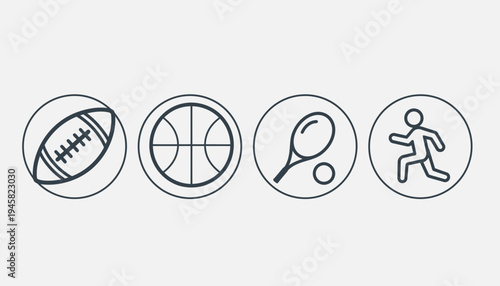 Athlete runs with sports equipment icons