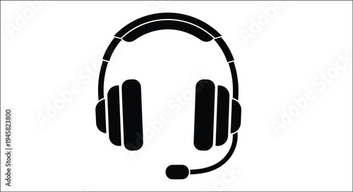 Black Headset with Microphone Icon Vector Illustration Representing Customer Support Service Call Center Telecommunications Gaming Headset Communication Technology and Online Professional 