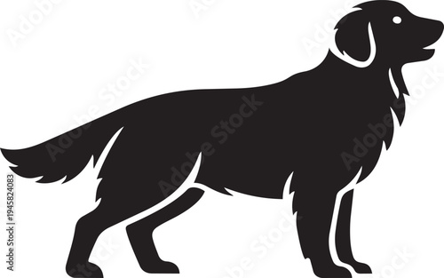 Black silhouette vector illustration of a standing Golden Retriever dog, perfect for pet-related designs, logos, and graphic resources.